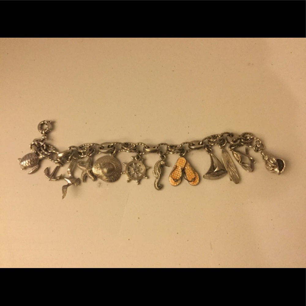 Sterling Silver 925 Charm Bracelet Beach Theme